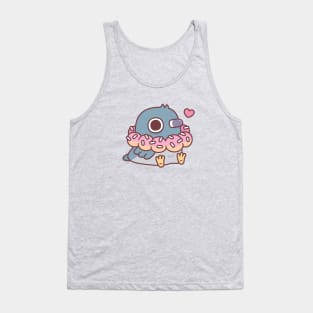 Cute Chubby Pigeon With Donut Necklace Funny Tank Top